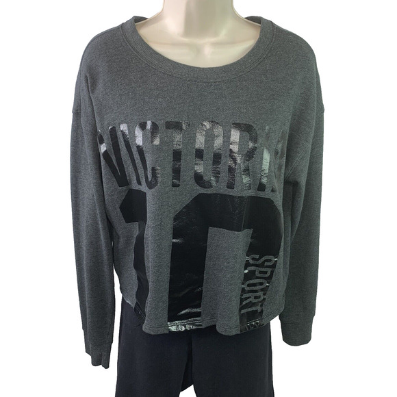 Victoria Secret Sport Women's Gray Cropped Sweatshirt Size Medium Top Pullover - Picture 1 of 5